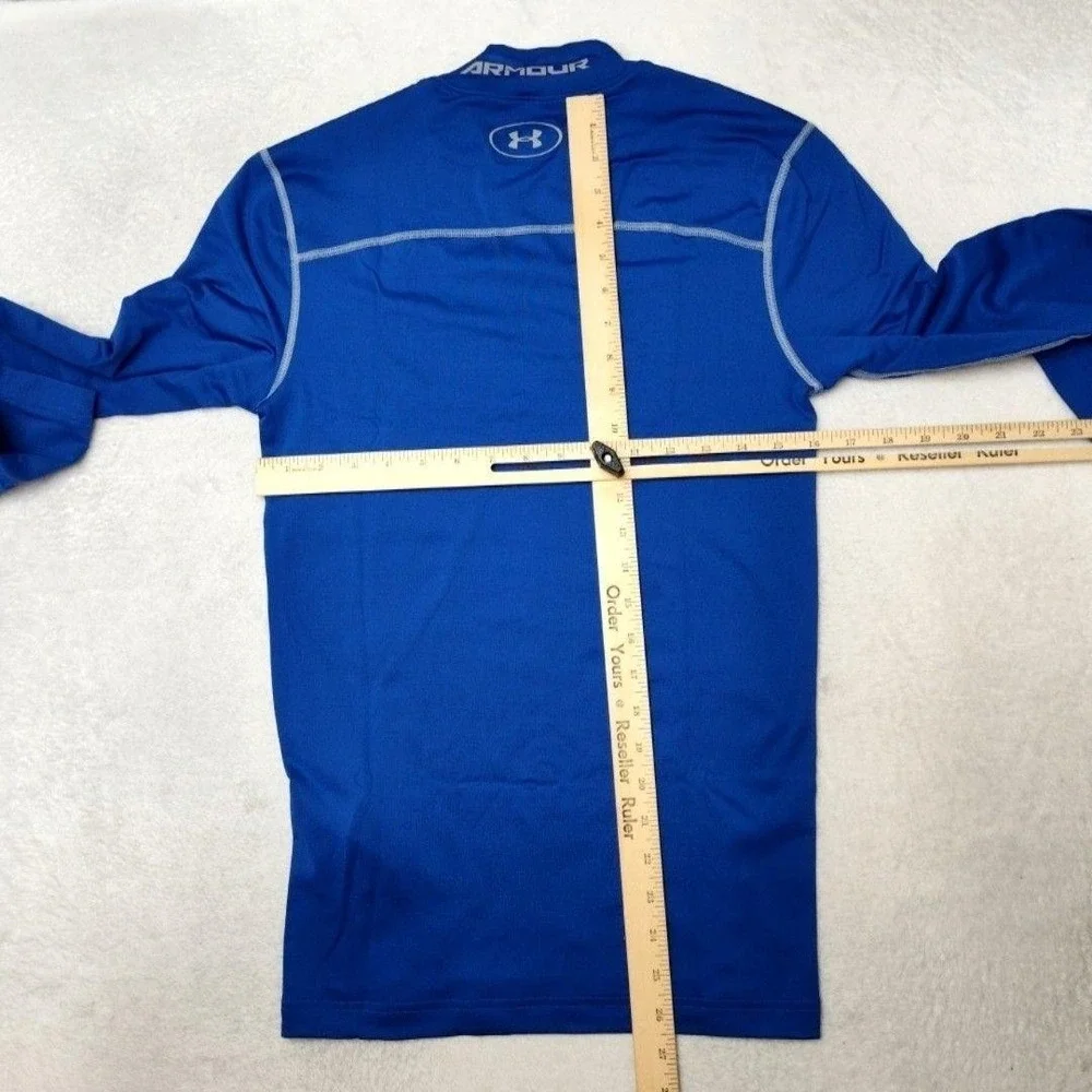 Under Armour Shirt Mens M Blue ColdGear Compression‎ Mock Base Layer Tagless